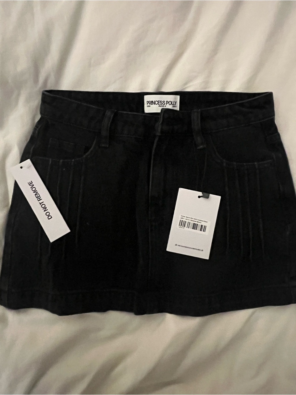 Princess Polly Black Mini Denim Skirt with Front Pockets